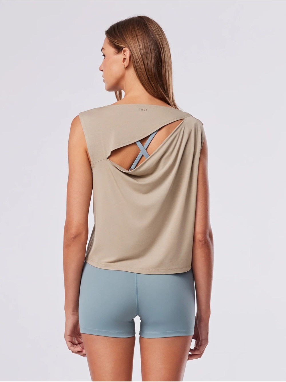 Tavi Draped Open-Back Tank Top in Beige